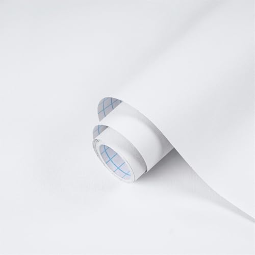 Dimoon 17.7''x118'' Peel and Stick Wallpaper White Contact Paper for New Environmentally Friendly Materials Thickening Upgrade Embossed Renter Friendly Wall Paper Modern Vinyl Wrap Countertop Bedroom - color: White, size: 17.7" x 118"