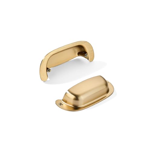 khtumeware 2 Pack 2-1/2"(64mm) Hole Center Retro Satin Brass Drawer Pulls Brushed Brass Cabinet Bin Cup Pulls Bathroom Hardware Cabinet Handles Drawer Handles Knobs - color: Brushed Brass, size: 2-1/2"(64mm) Hole Center, style: 2-Pack
