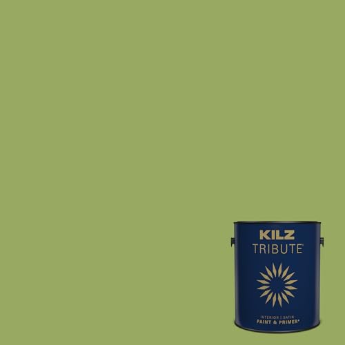 KILZ TRIBUTE Paint & Primer, Interior, Satin, Lush Green, 1 Gallon - color: LUSH GREEN, size: 128 Fl Oz (Pack of 1)