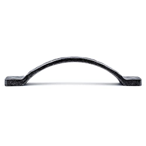 Jetland Arched Hammered Cabinet Pulls - 4-Pack, Iron Scratches, 4" Hole Centers, Rustic Solid Cast Handle Pulls for Dresser Nightstand Furniture, HT0611AS102 - color: Iron Scratches, size: 4 Inch Hole Centers