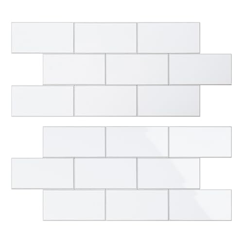 Peel and Stick Backsplash Tile, 20 Sheets White Subway Tile, 13.5" x 5.8" 3D PVC Self Adhesive Wall Tile for Kitchen, Bathroom, Fireplace, RV - color: White-white