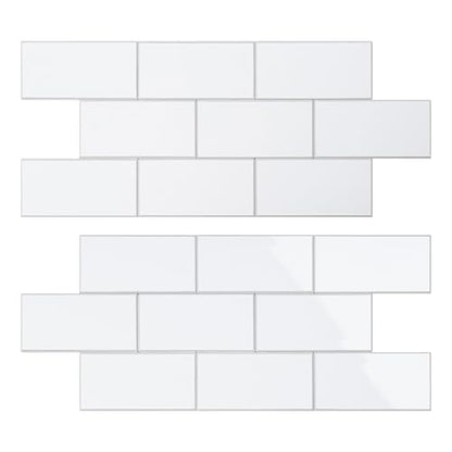 Peel and Stick Backsplash Tile, 20 Sheets White Subway Tile, 13.5" x 5.8" 3D PVC Self Adhesive Wall Tile for Kitchen, Bathroom, Fireplace, RV - color: White-white