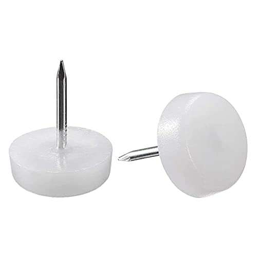 14mm White Nylon Furniture Sliders Nail On - Chair Leg Floor Protectors Nail - Nylon Chair Glides with Nail White Sliders Head, Chair, Table Leg Feet Protector Nail；Flat Bottom（Thicken 100 Pcs） - size: 14mm（Thicken）