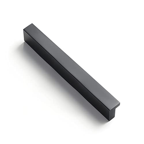Goo-Ki 12pcs Cabinet Handles Finger Pull, 3-3/4 inch Hole Center Black Drawer Pulls Bar Handle Solid Aluminum Alloy Kitchen Hardware - color: Matte Black, size: 3-3/4 Inch Hole Center