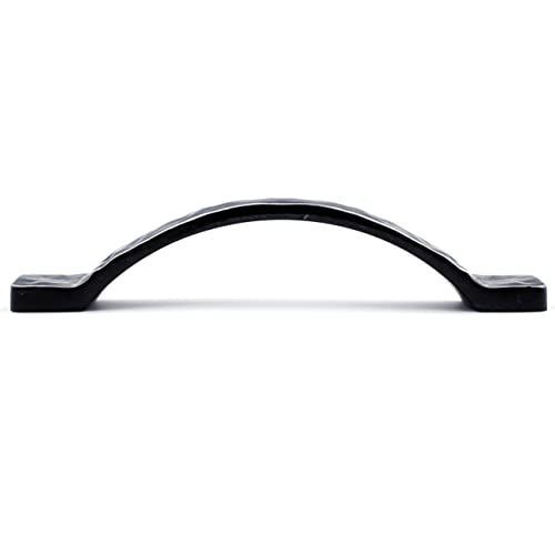Jetland Arched Hammered Cabinet Pulls - 4-Pack, Black with Grey Line, 4" Hole Centers, Rustic Solid Cast Handle Pulls for Dresser Nightstand Furniture, HT0611BGL102 - color: Black with Grey Line, size: 4 Inch Hole Centers