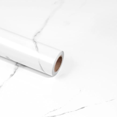White Glossy Marble Contact Paper 15.7"X78.7" Peel and Stick Wallpaper - color: White, size: 15.7" x 78.7"