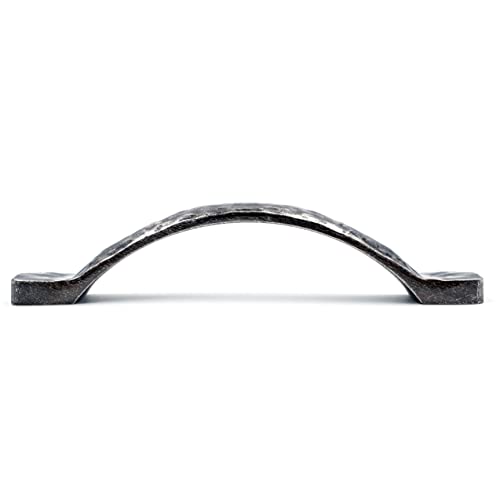 Jetland Arched Hammered Cabinet Pulls - 4-Pack, Aged Silver, 4" Hole Centers, Rustic Solid Cast Handle Pulls for Dresser Nightstand Furniture, HT0611OS102 - color: Aged Silver, size: 4 Inch Hole Centers