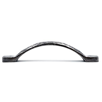 Jetland Arched Hammered Cabinet Pulls - 4-Pack, Aged Silver, 4" Hole Centers, Rustic Solid Cast Handle Pulls for Dresser Nightstand Furniture, HT0611OS102 - color: Aged Silver, size: 4 Inch Hole Centers