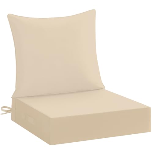 downluxe 24x24 Outdoor Chair Cushions, Waterproof Fade Resistant Patio Furniture Cushions with Handle & Removable Cover, Deep Seat Outdoor Cushions for Sofa, Couch and Patio Chairs, Beige - color: Beige, size: 24 x 24 Inch