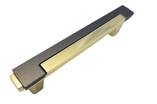 CAYBO 3.77 Inch (96mm) Grey and Gold Cabinet Pulls – Modern Two Tone Kitchen Cabinet Handles, Gold Drawer Pull Handles for Cabinets, Dressers, Cupboards & Furniture Hardware - Pack of 5 - color: Gold Grey, size: 5 Pack 3.77"/96mm