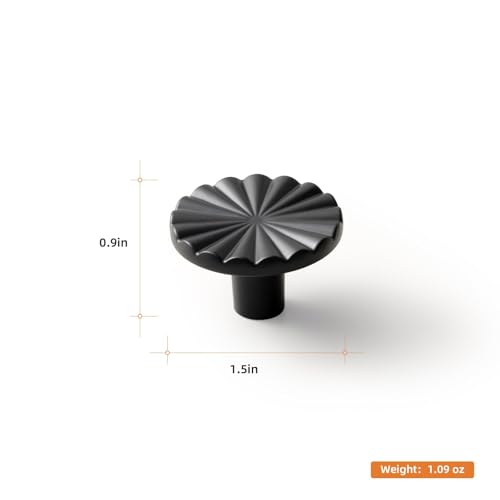 Goo-Ki 1.5''(38mm) Dia Matte Black Cabinet Knob, Big Zinc Alloy Drawer Knobs with Round Flower Design,Modern Style,6 Pack - color: Matt Black, size: 1.5'' Dia Single Hole Knob