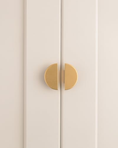 6 Pack Brushed Brass Gold Cabinet Handles Half Moon Knobs Dresser Pulls and Knobs Drawers Small Knob Single Hole Pulls Semi Circle Copper Color - color: brush gold, size: 1.6 inch