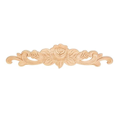 MUXSAM 1Pc Wood Carved Onlay Applique Unpainted Rose Flower Center Frame Decal for Furniture Door Cabinet Bed Home Decor European Style - size: 1pc
