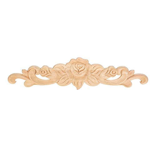MUXSAM 1Pc Wood Carved Onlay Applique Unpainted Rose Flower Center Frame Decal for Furniture Door Cabinet Bed Home Decor European Style - size: 1pc