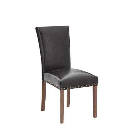 Parsons Dining Chairs Set of 4, Upholstered Nailhead PU Leather Dining Room Kitchen Side Chair with Thick Cushions and Wood Legs, Dark Brown - color: Dark Brown, size: set of 4