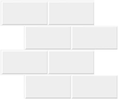 STICKGOO 10-Sheet Backsplash Peel and Stick Subway Tile, Self Adhesive Vinyl Wall Tiles, Stick on Backsplash for Kitchen and Bathroom(Thicker Design, White with White Grout) - color: White With White Grout