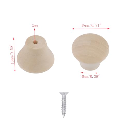 50pcs Unfinished Wood Drawer Knobs, Round, 18 x 15mm/0.71" x 0.59"