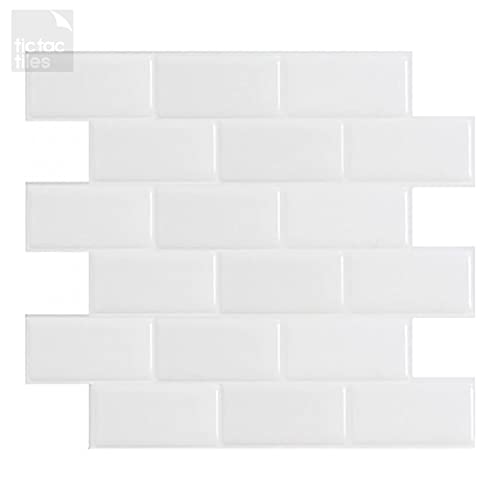 Tic Tac Tiles 10-Sheet 12"x12" Peel and Stick Tiles in Subway Designs (Subway White) - color: Pure White