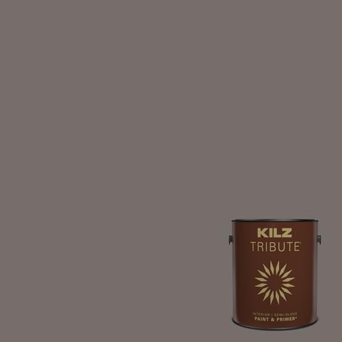 KILZ TRIBUTE Paint & Primer, Interior, Semi-Gloss, Acoustic Brown, 1 Gallon - color: ACOUSTIC BROWN, size: 128 Fl Oz (Pack of 1), style: Semi-Gloss