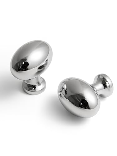 Oval Polished Chrome Cabinet Knobs, Zinc Alloy for Drawer Knobs for Dresser Cupboard Wardrobe, Kitchen Cabinet Pulls (5, Polished Chrome, Egg knob) - color: Polished Chrome