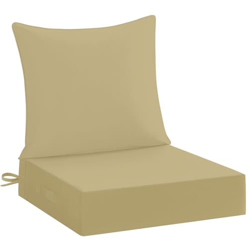 downluxe 24x24 Outdoor Chair Cushions, Waterproof Fade Resistant Patio Furniture Cushions with Handle & Removable Cover, Deep Seat Outdoor Cushions for Sofa, Couch and Patio Chairs, Khaki - color: Khaki, size: 24 x 24 Inch