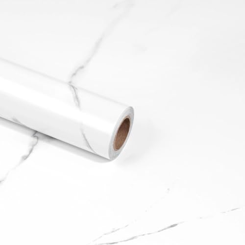 White Glossy Marble Contact Paper 15.7"X118.1" Peel and Stick Wallpaper - color: White, size: 15.7" x 118"