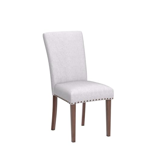COLAMY Upholstered Parsons Dining Chairs Set of 2, Fabric Dining Room Kitchen Side Chair with Nailhead Trim and Wood Legs - Light Grey - color: F-lightgrey, size: Set of 2