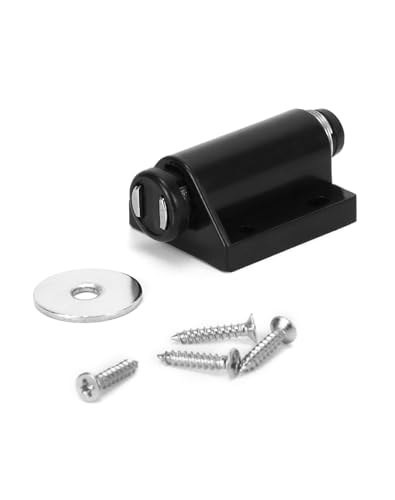 QWORK Magnetic Touch Latch -20 Pack Black Push-to-Open Magnetic Catches for Home Furniture, Glass & Wardrobe Doors, Single Round Magnetic Head - 56mm Extended Length with Mounting Screws