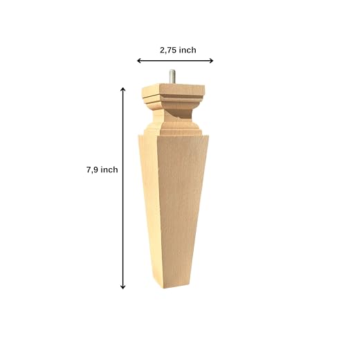 8 Inch Square Solid Wood Beech Replacement Furniture Legs, Set of 4, Wooden Feet Mid Century Modern, Unfinished Legs for Sofa, Couch, Armchair, Ottoman, Cabinet, TV Stand, Dresser - size: 8" / 20cm