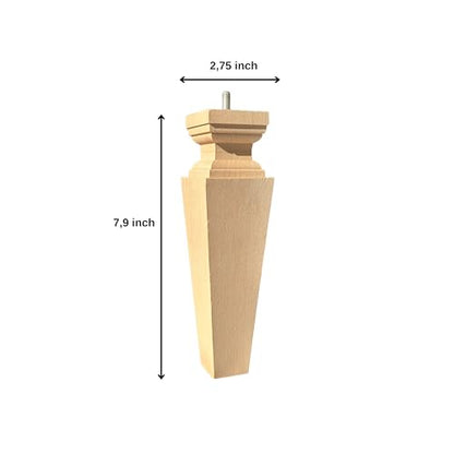 8 Inch Square Solid Wood Beech Replacement Furniture Legs, Set of 4, Wooden Feet Mid Century Modern, Unfinished Legs for Sofa, Couch, Armchair, Ottoman, Cabinet, TV Stand, Dresser - size: 8" / 20cm