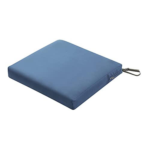 Classic Accessories Ravenna Water-Resistant 21 x 19 x 3 Inch Patio Seat Cushion, Empire Blue, Chair Seat Cushion - color: Empire Blue, size: 21"W x 19"D x 3"Thick