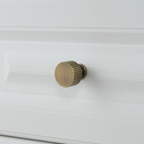 2 Pack Solid Brass Cabinet Knobs, Classic Drawer Knobs, Brushed Antique Brass Cabinet Knobs for Kitchen, Bathroom, and Furniture - size: Knob-E