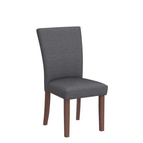 COLAMY Upholstered Parsons Dining Chairs Set of 6, Fabric Dining Room Kitchen Side Chair with Nailhead Trim and Wood Legs - Dark Grey - color: F-darkgrey, size: Set of 6