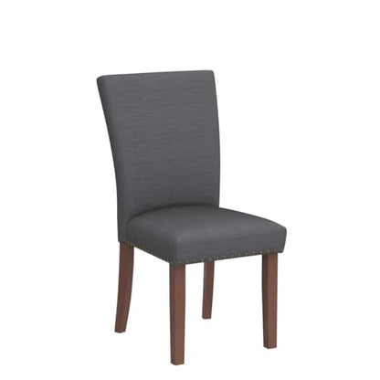 COLAMY Upholstered Parsons Dining Chairs Set of 6, Fabric Dining Room Kitchen Side Chair with Nailhead Trim and Wood Legs - Dark Grey - color: F-darkgrey, size: Set of 6