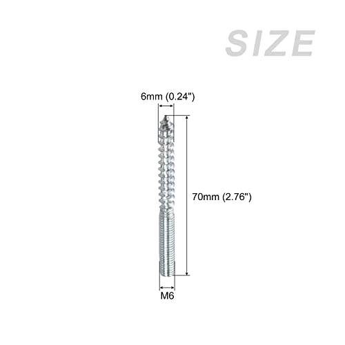 METALLIXITY Double Ended Screws (M6x70mm) 8pcs, Hanger Bolts Carbon Steel Self-Tapping Double Sided Screws - for Home Repairs - size: M6x70mm
