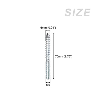 METALLIXITY Double Ended Screws (M6x70mm) 8pcs, Hanger Bolts Carbon Steel Self-Tapping Double Sided Screws - for Home Repairs - size: M6x70mm