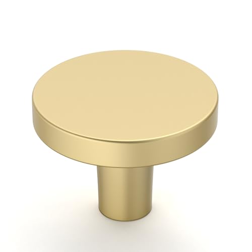 Amerdeco 10 Pack Brushed Gold Cabinet Knobs Single Hole Cabinet Pulls - color: Brushed Gold, size: Knobs