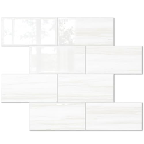 STICKGOO 10-Sheet Backsplash Peel and Stick Subway Tile(Thicker Design, Glossy Dolomite White) - color: Glossy Dolomite White