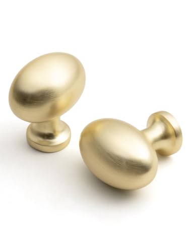 Oval Brushed Gold Cabinet Knobs, Zinc Alloy for Drawer Knobs for Dresser Cupboard Wardrobe, Kitchen Cabinet Pulls (5, Brushed Gold, Egg knob) - color: Brushed Gold