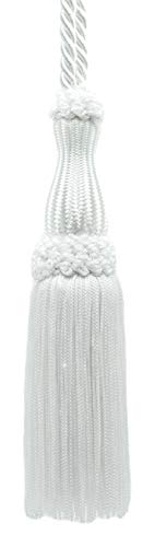 DÉCOPRO Decorative Silky 5" (12.5cm) Key Tassel 5" (12.5cm) Loop (Style# SKT) Pure White #A1 (Bright White) Set of 2 - color: Pure White #A1 (Bright White), size: Set of 2