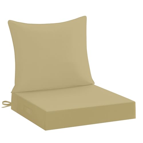 downluxe 19x19 Outdoor Chair Cushions, Waterproof Fade Resistant Patio Furniture Cushions with Handle & Removable Cover, Deep Seat Outdoor Cushions for Sofa, Couch and Patio Chairs, Khaki - color: Khaki, size: 19 x 19 Inch