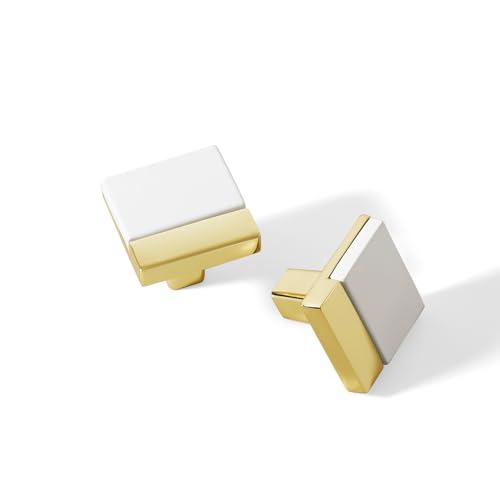 10 Pack White Gold Square Cabinet Knobs, Single Hole - color: White Gold, size: Square