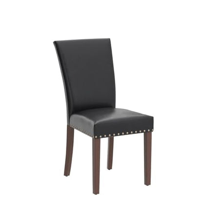 Parsons Dining Chairs Set of 4, Upholstered Nailhead PU Leather Dining Room Kitchen Side Chair with Thick Cushions and Wood Legs, Black - color: Black, size: set of 4