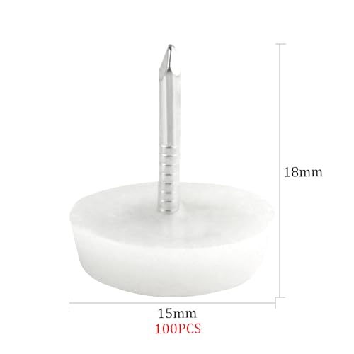 TOVOT 100PCS 15mm Nail-on Furniture Glides Small Chair Legs Glides Plastic Furniture Sliders for Hardwood Floors (White)