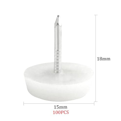 TOVOT 100PCS 15mm Nail-on Furniture Glides Small Chair Legs Glides Plastic Furniture Sliders for Hardwood Floors (White)