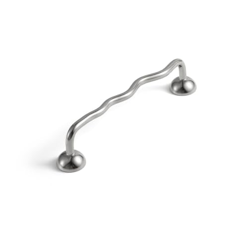 Goo-Ki Solid Brass Wavy Cabinet Pulls with 5 '' Hole Centers, Warm Bright Nickel Wave Drawer Handles for Kitchen Cupboards, Elegant Furniture Hardware for Dresser and Bathroom Vanity, Single Pack - color: Warm Satin Nickel, size: 5‘’ Hole Centers