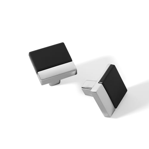 10 Pack Black Silver Square Cabinet Knobs, Single Hole - color: Black Silver, size: Square