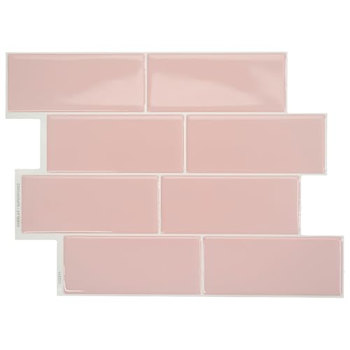 Smart Tiles Peel and Stick backsplash, Subway Blush Pink, 11.55"x8.38" - color: Blush Pink