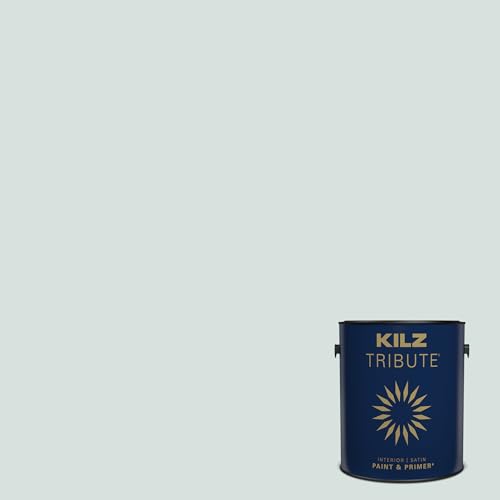 KILZ TRIBUTE Paint & Primer, Interior, Satin, Misty Morning, 1 Gallon - color: MISTY MORNING, size: 128 Fl Oz (Pack of 1)