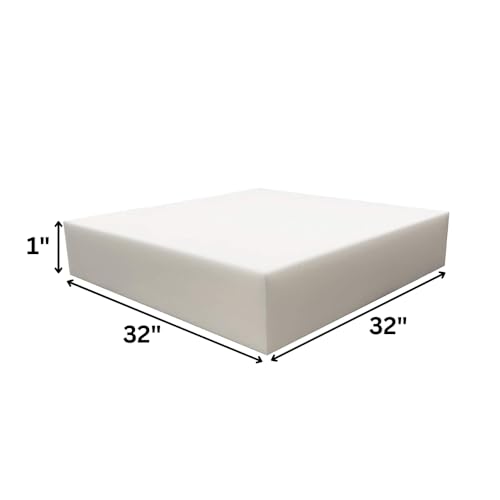 FoamRush 1" x 32" x 32" Upholstery Foam Cushion High Density (Square Foam for Dining Chairs, Chair & Wheelchair Seat Cushion Replacement) - color: High Density, size: 1" x 32" x 32"